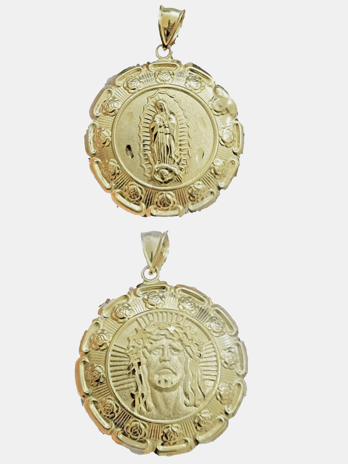 Real 10k Jesus Virgin Mary Charm Pendant Yellow Gold 1.8 Inch Chain Necklace New - GoldenlinQ